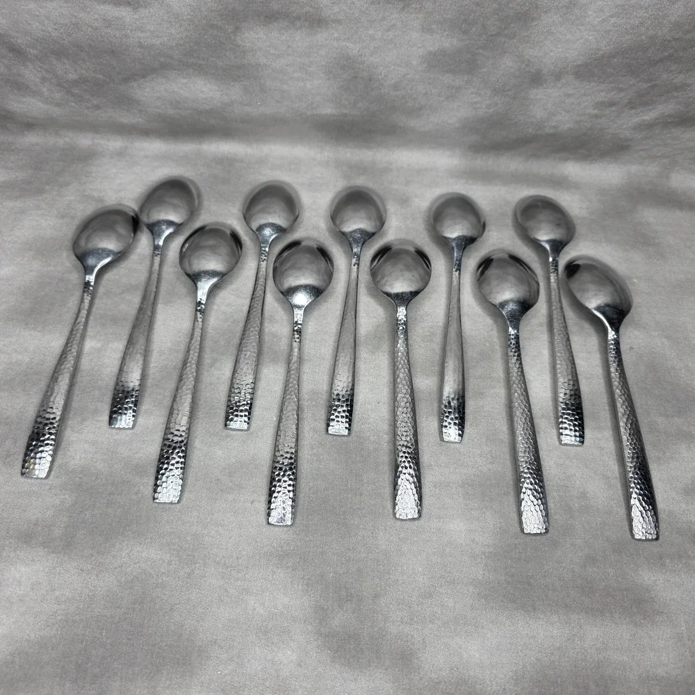 (X11) Hammered Stainless Dinner Spoons 7 5/8